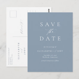 Cartão Postal Elegante Simples Save The Date Azul Poeirento