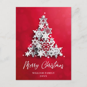 Cartão Postal Elegante Snowflakes Saudação de Árvore de Natal