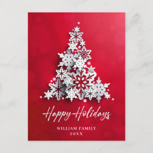 Cartão Postal Elegante Snowflakes Saudação de Árvore de Natal