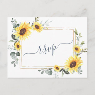 Cartão Postal Elegante Sunflower Eucalyptus Floral Wedding RSVP