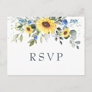 Cartão Postal Elegante Sunflower Eucalyptus Floral Wedding RSVP