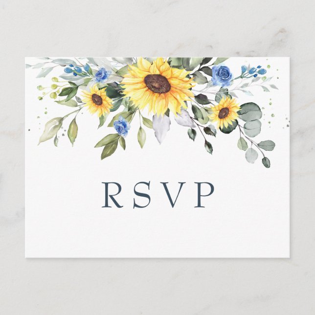Cartão Postal Elegante Sunflower Eucalyptus Floral Wedding RSVP (Frente)