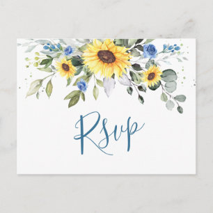 Cartão Postal Elegante Sunflower Eucalyptus Floral Wedding RSVP