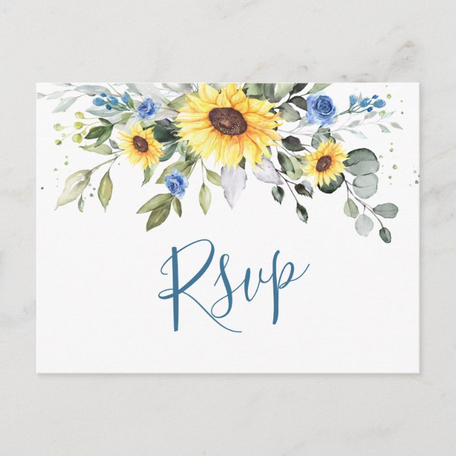 Cartão Postal Elegante Sunflower Eucalyptus Floral Wedding RSVP (Frente)