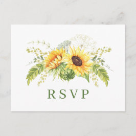Cartão Postal Elegante Sunflower Eucalyptus Floral Wedding RSVP