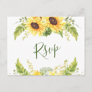 Cartão Postal Elegante Sunflower Eucalyptus Floral Wedding RSVP