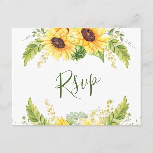 Cartão Postal Elegante Sunflower Eucalyptus Floral Wedding RSVP (Frente)
