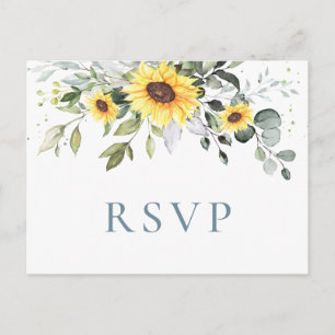 Cartão Postal Elegante Sunflower Eucalyptus Floral Wedding RSVP