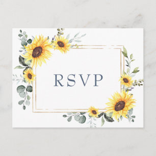 Cartão Postal Elegante Sunflower Eucalyptus Floral Wedding RSVP