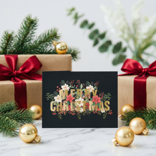 Cartão Postal Elegante Tipografia Dourada Feliz Natal
