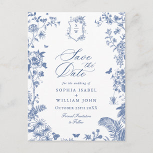 Cartão Postal Elegante Toalete de Noiva Azul Francês para Salvar