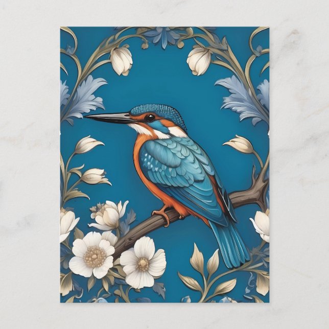 Cartão Postal Elegante Turquoise Kingfisher Floral (Frente)