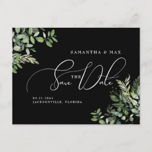 Cartão Postal Elegante Verde Preto Foto para Salvar a Data