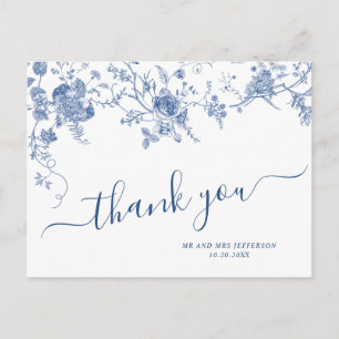 Cartão Postal Elegante Victorian Blue French Floral Obrigado