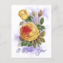 Cartão Postal Elegante Vintage Amarelo Rose Floral Eu Te Amo