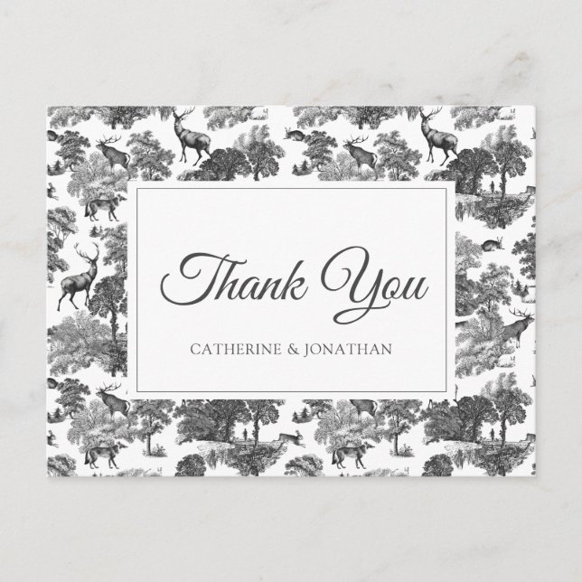 Cartão Postal Elegante Vintage Black White Toile Deer (Frente)