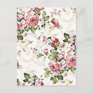 Cartão Postal Elegante Vintage Floral Cottage Cream Rosa