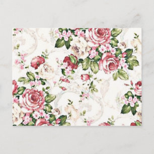 Cartão Postal Elegante Vintage Floral Cottage Cream Rosa