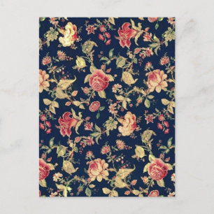 Cartão Postal Elegante Vintage Floral Rosa Patterno