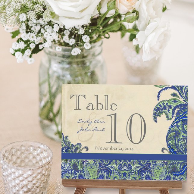 Cartão Postal Elegante Vintage Paisley Wedding Table Number (Criador carregado)