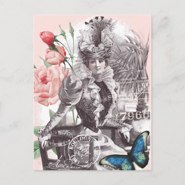 Cartão Postal Elegante Vintage, vitoriana da moda (Frente)