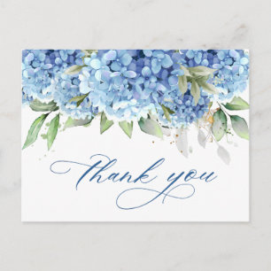 Cartão Postal Elegante Watercolor Blue Hydrangea Simples Obrigad