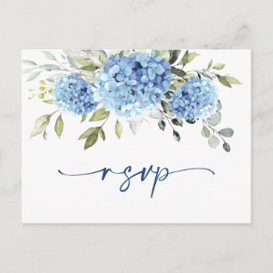Cartão Postal Elegante Watercolor Blue Hydrangea Wedal RSVP