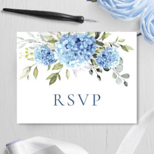 Cartão Postal Elegante Watercolor Blue Hydrangea Wedal RSVP