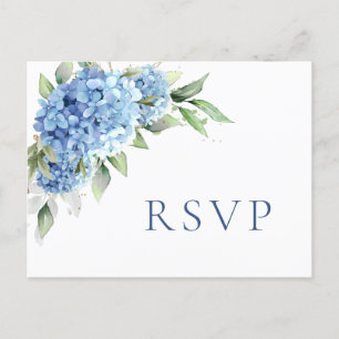 Cartão Postal Elegante Watercolor Blue Hydrangea Wedal RSVP