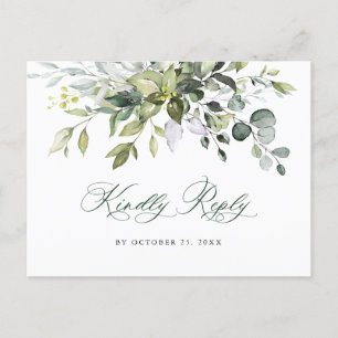 Cartão Postal Elegante Watercolor Eucalyptus Boho Wedding RSVP