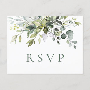 Cartão Postal Elegante Watercolor Eucalyptus Boho Wedding RSVP