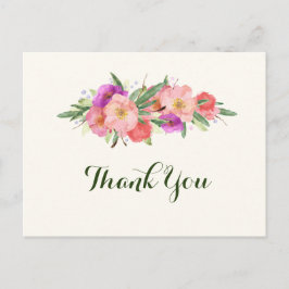 Cartão Postal Elegante Watercolor Floral Obrigado