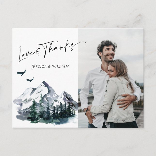 Cartão Postal Elegante Watercolor Mounts PHOTO Obrigado (Frente)