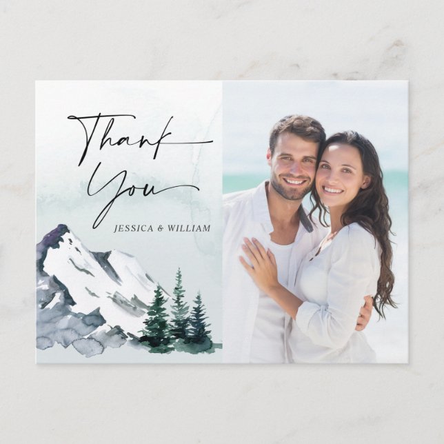 Cartão Postal Elegante Watercolor Mounts PHOTO Obrigado (Frente)