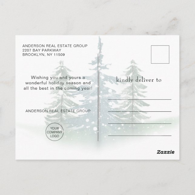Cartão Postal Elegante Watercolor Pine Tree Christmas Company (Verso)
