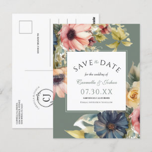 Cartão Postal Elegante Watercolor Wildflower Sage Salvar Data