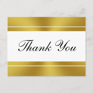 Cartão Postal Elegante White e Faux Dourado Obrigado