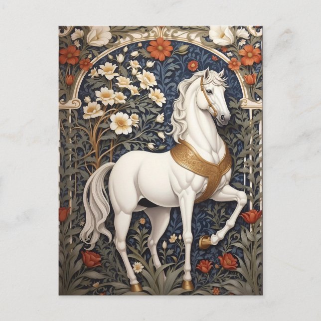 Cartão Postal Elegante William Morris Inspirou Cavalo Branco (Frente)