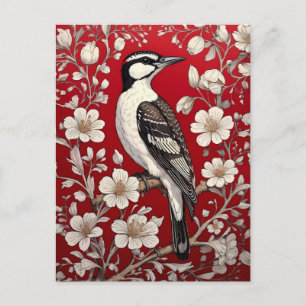 Cartão Postal Elegante Woodpecker Floral William Morris Inspirad