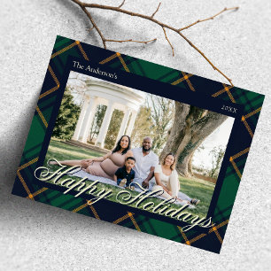 Cartão Postal Elegante Xadrez Verde Naval Feliz Natal