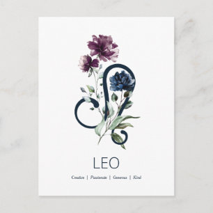 Cartão Postal Elegante Zódiaco Floral Signo Estelar Leão