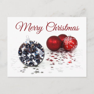 Cartão Postal Elegantes Enfeites de Natal em Diamante e Vermelho