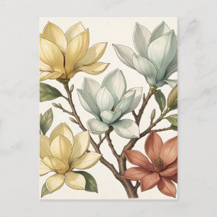 Cartão Postal Elegantes Flores de Magnólia Creme Amarelo Terraco