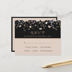Cartão Postal Elegantes Flores Silvestres Pretas Boho RSVP de Ca
