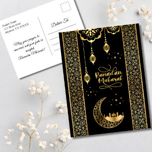 Cartão Postal Elegantes Padrões Islâmicos Dourados Ramadan Mubar