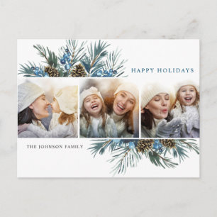 Cartão Postal Elegantes Pinhas de Natal 3 Foto Saudação