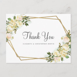 Cartão Postal Elegantes Rosas Botânicas Florais Agradecimento de