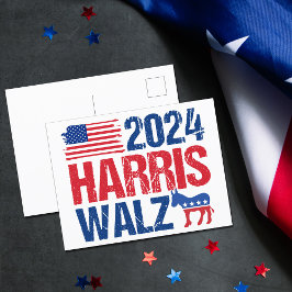 Cartão Postal Eleição Donkey do Democrata de Harris Walz 2024