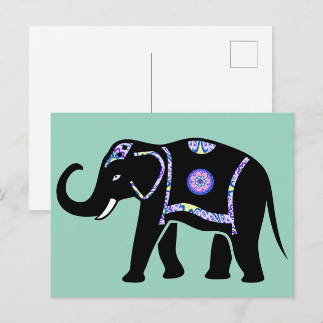 Cartão Postal Elephant Animal Abstract Decorative Patterns (Frente/Verso)