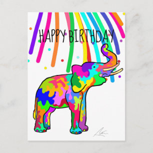 Cartão Postal Elephant Art Birthday
